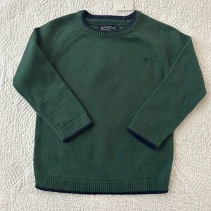 NWT Mayoral Boy’s round neck sweater. Hunter green w/navy trim. Size 3.